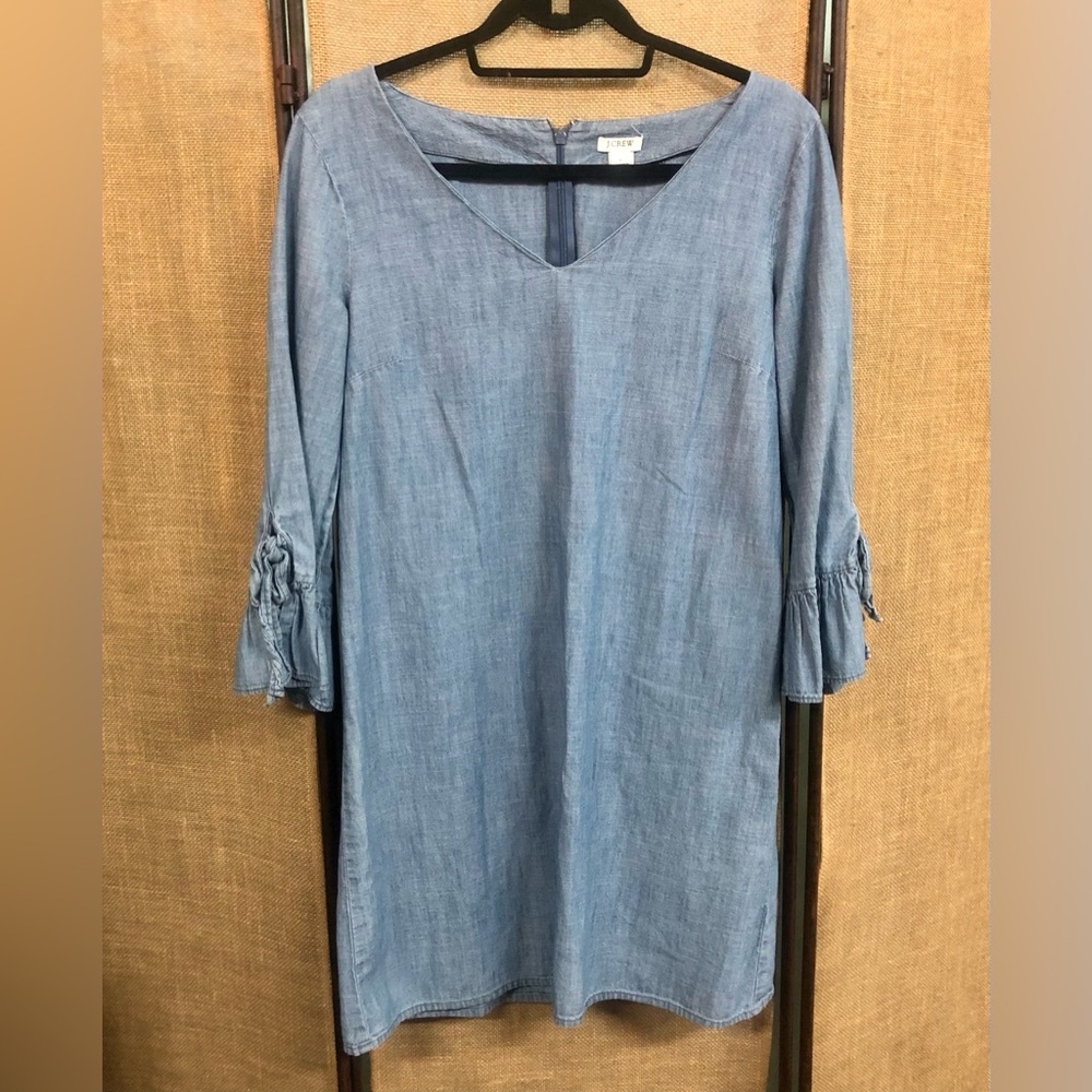 J. Crew  Chambray Denim Dress 3/4 Ruffle Sleeves Size 6
